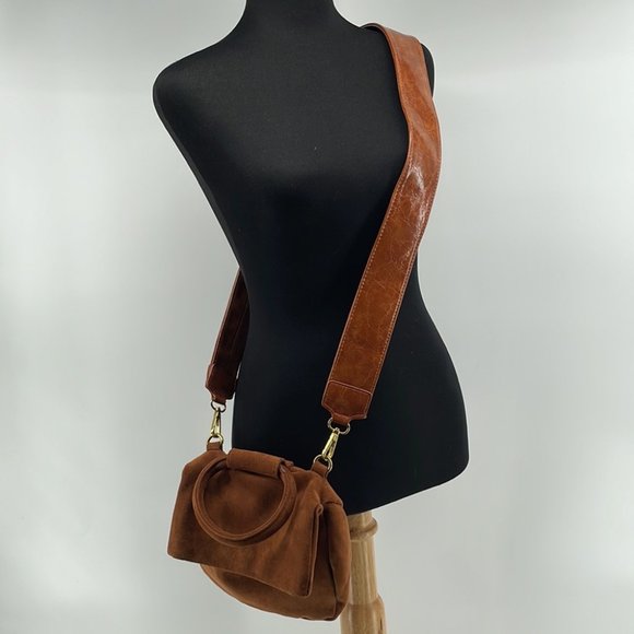 Anthropologie Cocoa Blake Wide Strap faux Suede Leather Crossbody Bag brown - Picture 7 of 13